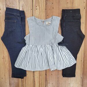 2T / 24 Month Doe a Dear Striped Tank Top OshKosh Leggings Denim White Black Out